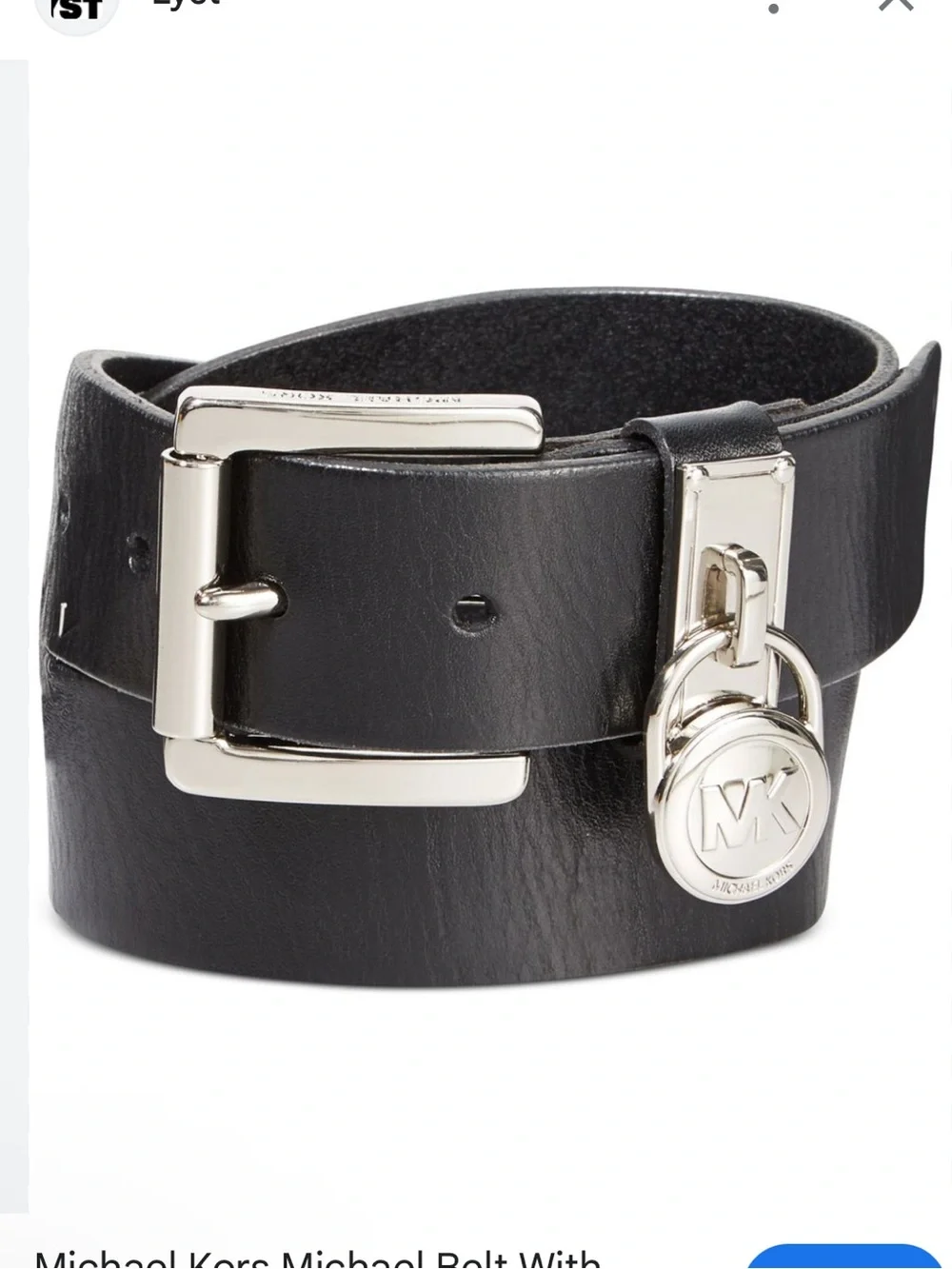 Michael Kors Buckle Belt Women's Size Medium Logo Charm Black Vegan Leather